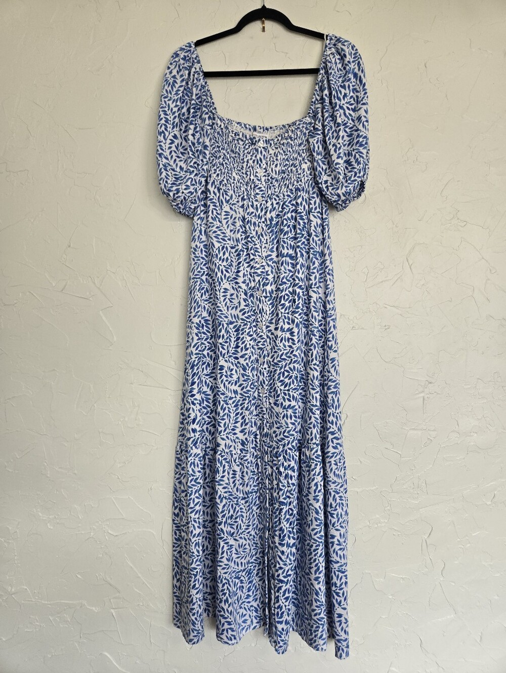 India Collection Emerson Fry Santiago 3 Smocked Boho Blue White Dress, XS/S - Picture 7 of 14